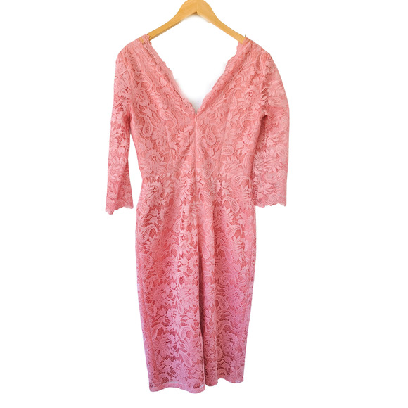 Maggy London NWT Pink V-Neck Lace Midi Dress 3/4 Sleeves Size 10 Blush Pink - Picture 11 of 11